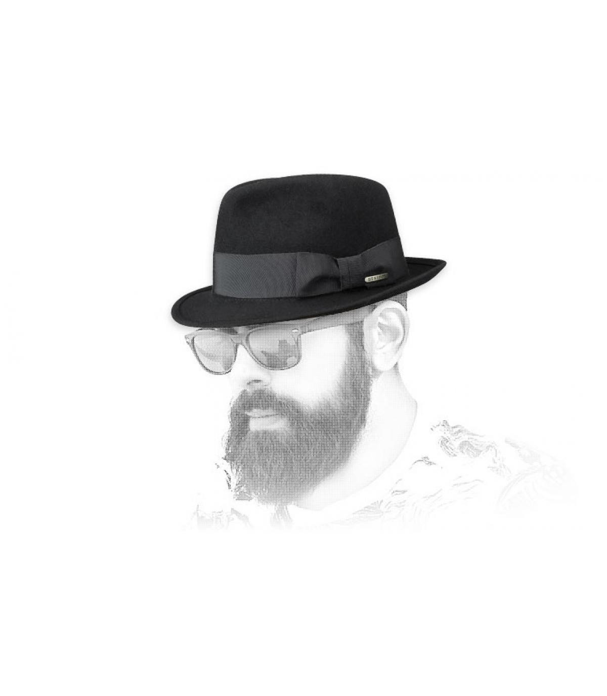fedora de fieltro negro de conej Player Austin Furfelt black fedora de fieltro negro de conej Player Austin Furfelt black